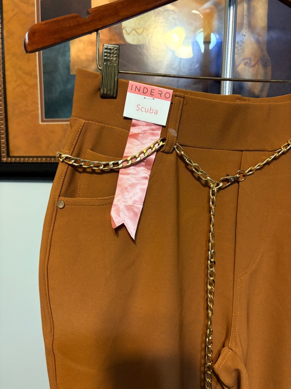 NWT Indigo Scuba Gold Chain Pants - Brown - Picture 2 of 5